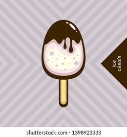 Popsicle vector illustration. Ice cream with chocolate glaze. Traditional Tasty summer dessert.