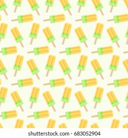 Popsicle vector seamless pattern, Flat design of sweet food isolated on the light yellow background, vector illustration with swatch