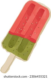 popsicle watermelon watercolor ice cream fruity juice watercolor food illustration, seamless sweet dessert for summer or holiday design, dessert for summer menu design, hand drawn pattern of tasty tre