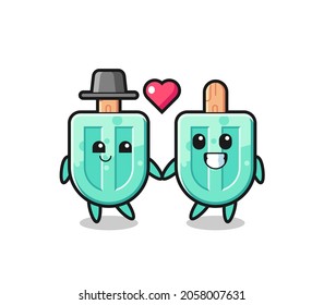 caricatura de popsicles de la pareja con gesto de enamorarse, diseño lindo