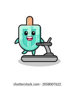 personaje de dibujos animados de popsicles caminando sobre la cinta de correr, diseño lindo