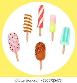 Popsicles in cartoon style set