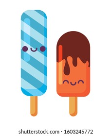 popsicles cartoons design, Kawaii expression cute character funny and emoticon theme Vector illustration