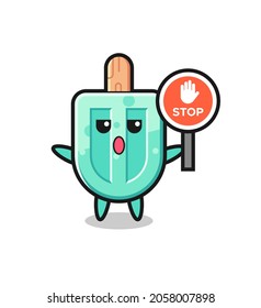 popsicles character illustration holding a stop sign , cute design