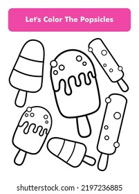 Popsicles Coloración De La Página Del Libro En Tamaño De Página De Letra. Hoja de trabajo de Colores para niños. Elemento Vector Premium.