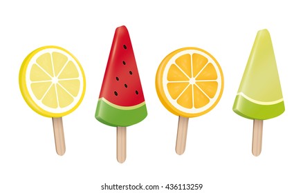 Popsicles fruits set. Isolated vector design.