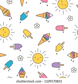 Popsicles and ice cream doodle cute pastel summer seamless pattern