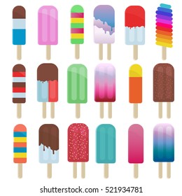 Popsicles and Ice Cream Isolated Vector Set.