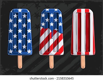 Popsicles Ice cream with USA flag pattern for 4th of July American independence day and Veterans day