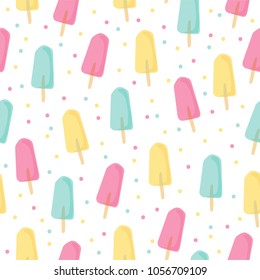 Popsicles ice-cream seamless background pattern with colorful dots for summer print