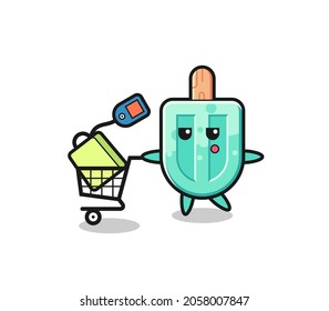 popsicles illustration cartoon with a shopping cart , cute design