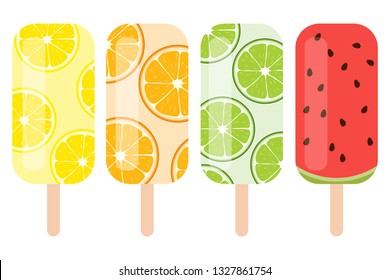 Popsicles on a stick. Set of realistic popsicles. Vector illustration, vector.