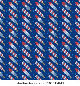Popsicles Seamless Pattern - Red, White, And Blue Popsicles With Blue Stars On Dark Blue Background
