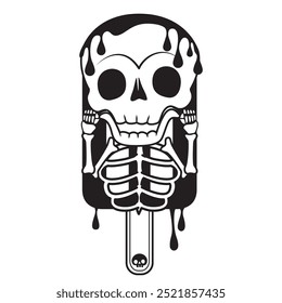 Paletas de helado con calaveras y esqueletos, el helado se está derritiendo, elemento de diseño para el logotipo, tatuaje, textil, Plantillas de decoración de diseño de patrones de tela y otros diseños.