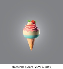 Popsicles in a waffle cup on a gray background. Vector illustration