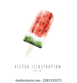 Popsicles watermelon watercolor painting isolated on white background