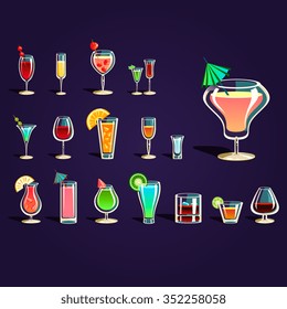 Popular alcoholic cocktails and other drinks Vector set