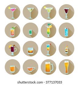 popular alcoholic drinks and cocktails in the glass icons