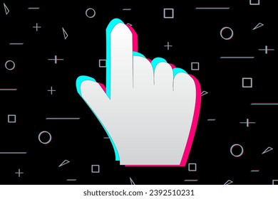 Popular background with a hand and finger pointer. Social networks and media. Pointer, cursor. Vector illustration. EPS10