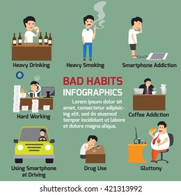 Popular bad habits infographics elements. vector illustration.