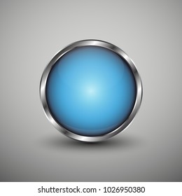 popular blue color web button 3d vector. Blue button on grey background
