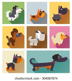 Popular breeds of dog in simple flat style. Icons isolated on white
