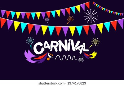 Popular Carnival Event in Brazil With Colorful Party Elements - Vector