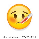 Popular chat elements. Trending emoticon.High quality emoticon on white background.Sick emoji.Yellow face with thermometer.Patient emoji.Fever emoticon.