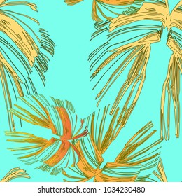Popular color transition butterfly botanical textile pattern.  Nifty gentle 3D effect flower tropical herbal. Bright herb glitch effect. Bloom print for sport pants on blue background. 