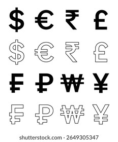 Popular countries currencies symbols. Set of Currency Symbols Icons