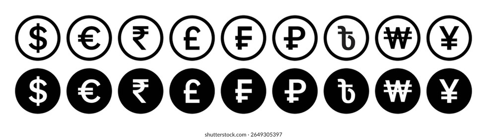 Popular countries currencies symbols. Set of Currency Symbols Icons