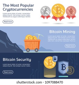Popular Cryptocurrencies, Bitcoin Mining and Security Vector