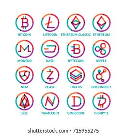 Set Logos Popular Cryptocurrencies Names Vector Stock Vector (Royalty ...