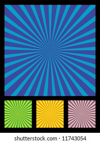 Popular design element called sun rays. 4 different colors included (blue, green, yellow, purple).