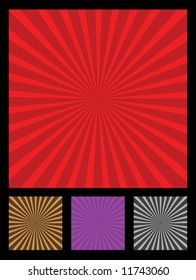 Popular design element called sun rays. 4 different colors included (red, brow, purple, black).