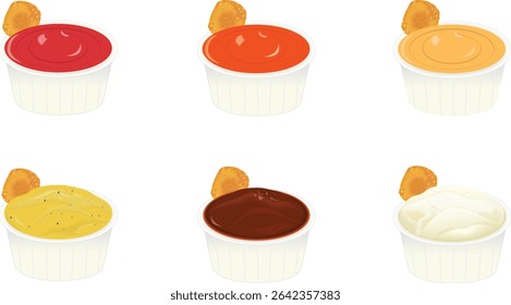 Popular dip eat with fried foods, Dips with Nugget in portion cup-Ketchup, Tomato  Sauce, Chili Sauce, Cheese, Mustard, BBQ  Sauce, Mayonnaise
