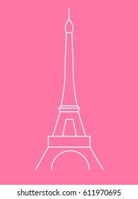 Popular Eiffel tower in Paris in romantic France. Simple minimalistic vector illustration. Thin line silhouette front line building. For wedding invitation card, posters or web icon.