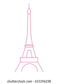 Popular Eiffel tower in romantic Paris in France. Simple minimalistic vector illustration. Thin line silhouette front line building. For wedding invitation card, posters or web icon.