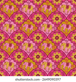 popular elephant pattern in asian style this elephant graphic is fashionable in thailand india and south east asia and this elephant and baby elephant can be for textile industry and any package
