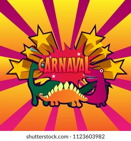 	
Popular Event Brazil Carnaval Title With Colorful Party Elements, Confetti, monster and star. Travel destination in South America During Summer