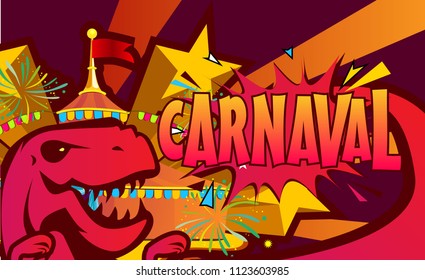 	
Popular Event Brazil Carnaval Title With Colorful Party Elements, Confetti, monster and star. Travel destination in South America During Summer