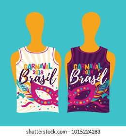 Popular Event Brazil Carnival Shirt With Colorful Party Elements. Travel destination in South America During Summer.