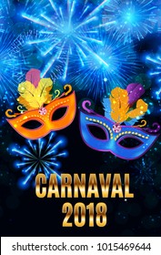 Popular Event Brazil Carnival in South America During Summe.  Background With Party Mask.  Masquerade Concept. Vector Illustration EPS10