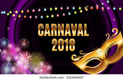 Popular Event Brazil Carnival in South America During Summe.  Background With Party Mask.  Masquerade Concept. Vector Illustration EPS10