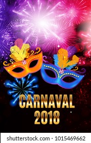 Popular Event Brazil Carnival in South America During Summe.  Background With Party Mask.  Masquerade Concept. Vector Illustration EPS10