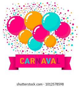 Popular Event Brazil Carnival Title With Colorful Party Elements. Balloons. Place for text