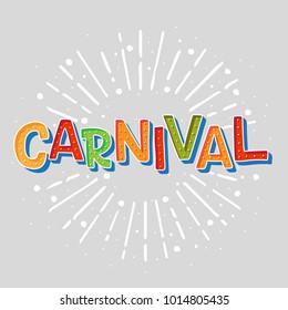 Popular Event Brazil Carnival Title With sunshine frame. Travel destination in South America During Summer. Vector logo for Carnival, poster for dance carnival show.