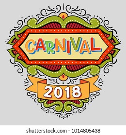 Popular Event Brazil Carnival Title With Colorful frame. Travel destination in South America During Summer. Vector logo for Carnival, poster for dance carnival show.