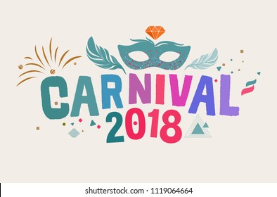 Popular Event in Brazil. Carnival Title With Colorful Party Elements. Travel destination.