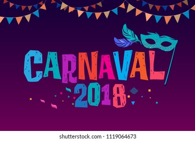 Popular Event in Brazil. Carnival Title With Colorful Party Elements. Travel destination.